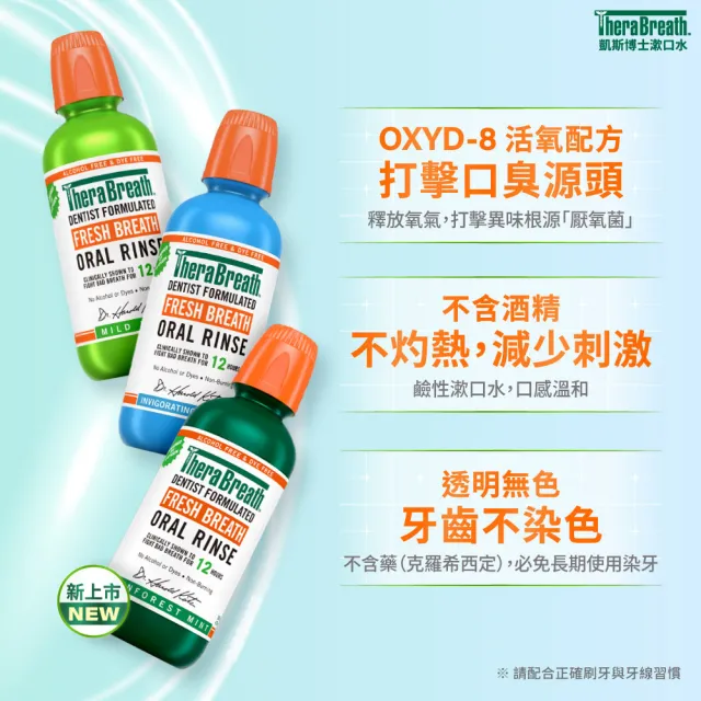 【TheraBreath 凱斯博士】漱口水 任選4入組 無酒精漱口水 473mlX4(溫和薄荷/冰涼薄荷/雨林薄荷)