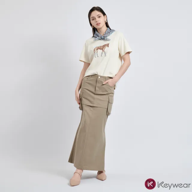 【KeyWear 奇威名品】顯瘦工裝魚尾長裙/短裙/自行變換兩穿(共2色)