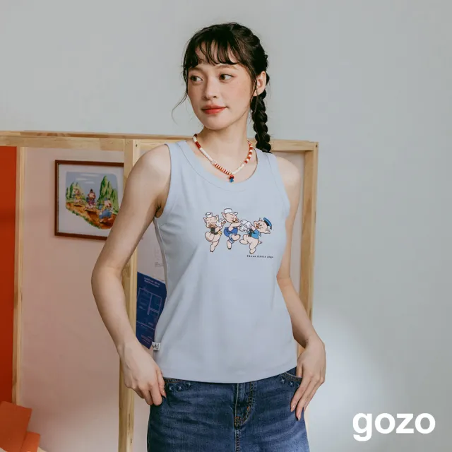 【gozo】迪士尼系列 三隻小豬圓舞曲涼感背心(黑色/白色/淺藍)