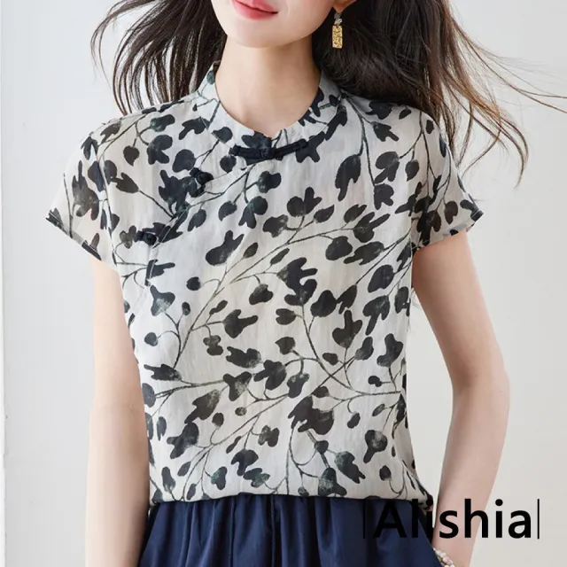 【Alishia】個性百搭質感中式短袖薄襯衫 上衣 F (灰色)
