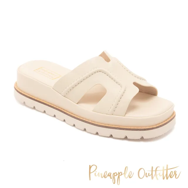 【Pineapple Outfitter】慵懶週末H真皮厚底拖鞋RENLEY(白色)
