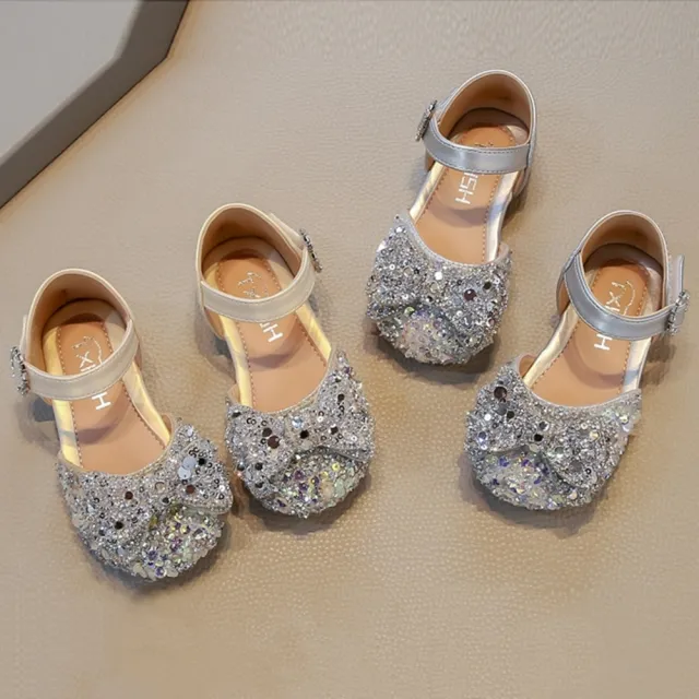 【橘魔法】圓鑽亮片蝴蝶結涼鞋(娃娃鞋   小禮服 禮服 洋裝 兒童 女童 花童 童鞋 公主鞋 平底鞋 鞋子 童鞋)