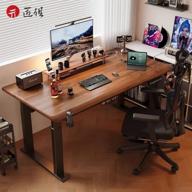 【匠俱】實木電動智能升降桌 120x70cm 正裝四立柱 雙馬達 30mm加厚 隱藏穿線盒 升降電腦桌 電競桌 辦公桌