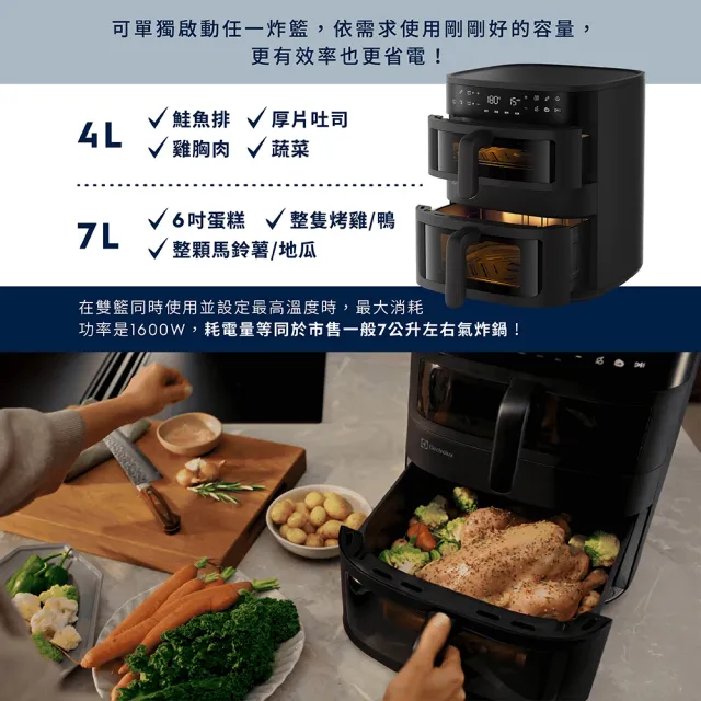 【Electrolux 伊萊克斯】透視雙享鍋 800系列 直立雙層氣炸鍋☆ (E8AF1-810B)