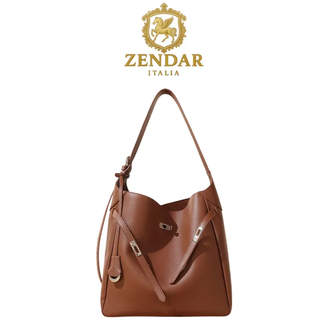 【ZENDAR】台灣總代理 限量1折 頂級小牛皮肩背包 汀娜系列 全新專櫃展示品(焦糖棕色)