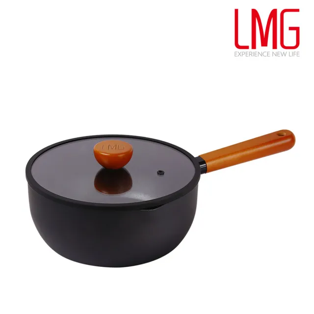 【LMG】黑曜石系列極耐磨不沾單把雪平鍋24cm附玻璃鍋蓋-IH爐可用鍋(單把湯鍋 不沾鍋 適用各種爐具 附鍋蓋)