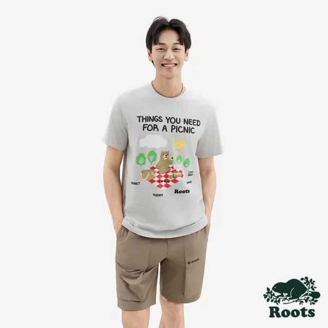 【Roots】Roots男裝-PICNIC AT THE PARK  短袖上衣(白麻灰)