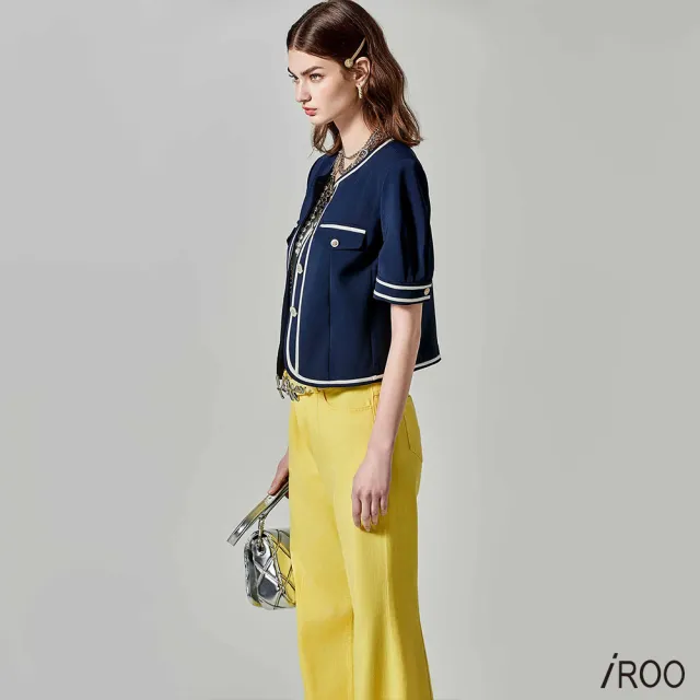 【iROO】跳色包邊小香風外套
