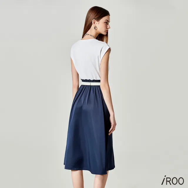 【iROO】異素材拼接撞色縮腰洋裝