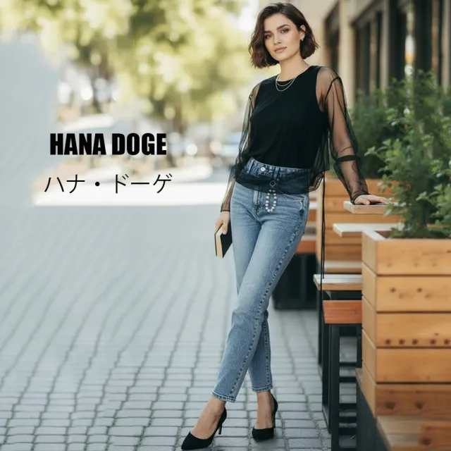 HANA DOGE ハナ・ドーゲ 日系簡約都會風造型假兩件拼接透膚網紗上衣(別緻款單品)