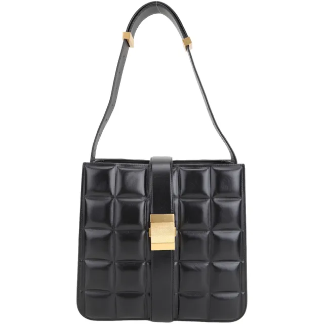 【BOTTEGA VENETA 寶緹嘉】BV Padded Marie 格紋編織小牛皮肩背枕頭包-黑色