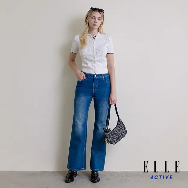 【ELLE ACTIVE】女款 開襟排釦麻花針織短袖上衣-白色(EA26S1W5108-90)