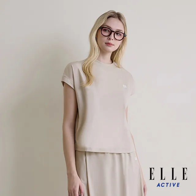 【ELLE ACTIVE】女款 寬版剪裁簡約Logo圓領短袖T恤-淺卡其色(EA26S1W1609-82)