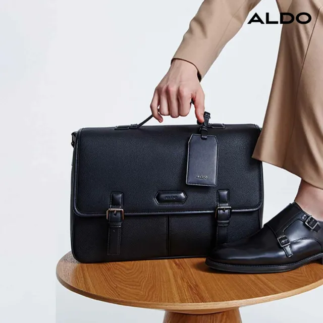 【ALDO】AGRERAMOND-雙扣設計男士手提斜背商務包(黑色)