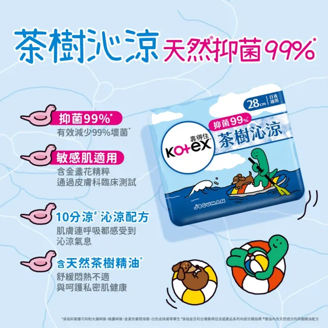 【Kotex 靠得住】JOGUMAN限定款 茶樹沁涼衛生棉 (23cm/28cm/35cm)