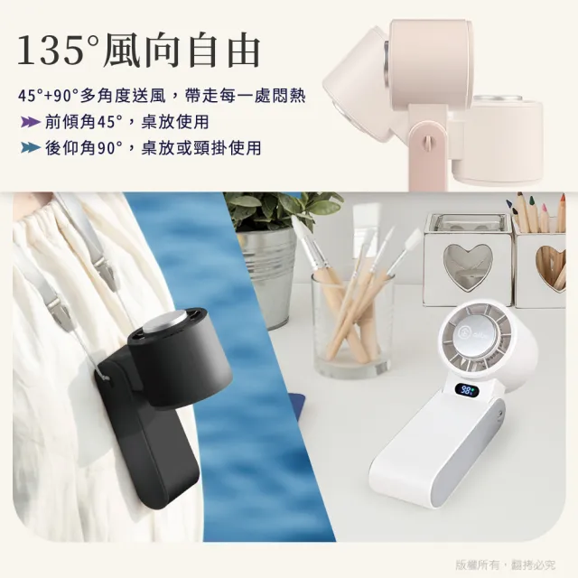 【aibo】冰敷折疊頸掛 100檔數顯高速手持風扇