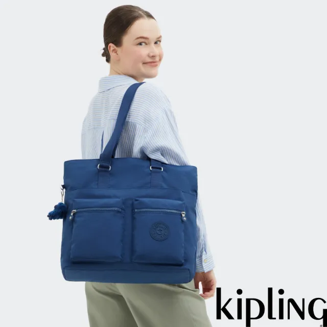 【KIPLING】休閒藍手提肩背兩用托特包-INDIA 女包