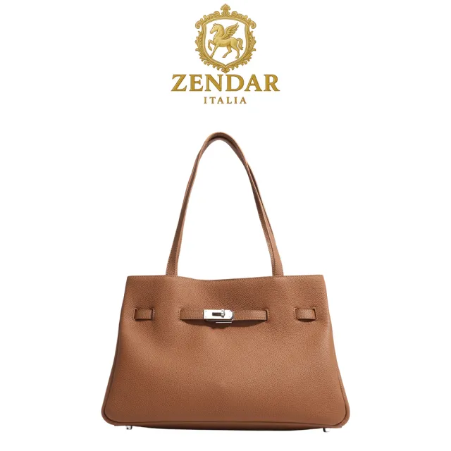 【ZENDAR】頂級小牛皮手提包肩背包 安傑拉系列(金棕色)