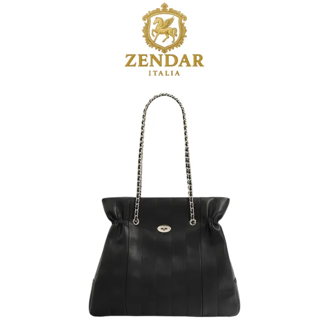 【ZENDAR】台灣總代理 頂級小牛皮肩背包 莉娃系列 (黑色 女包)