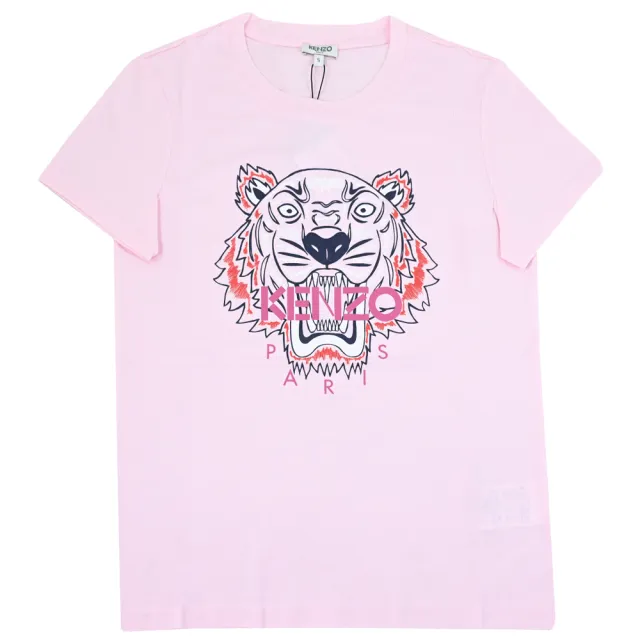 【KENZO】品牌LOGO撞色虎頭標誌素面棉質短T恤(粉)