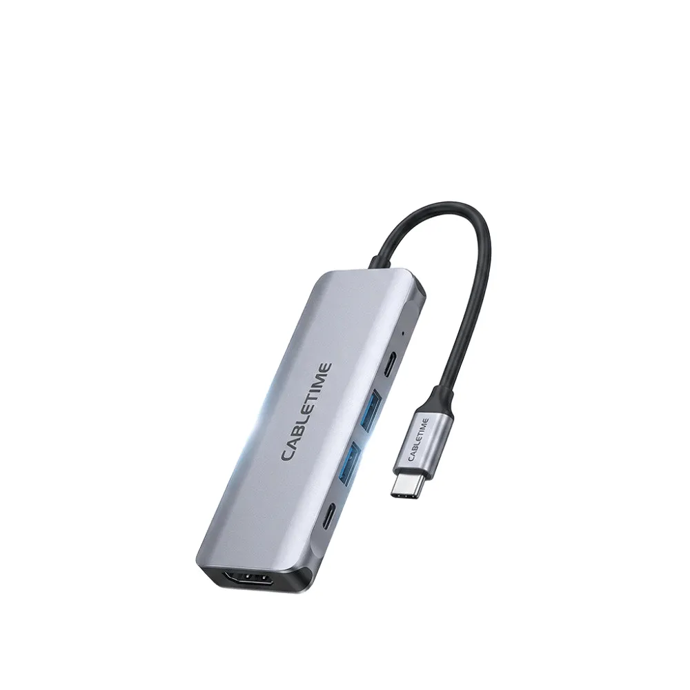 CABLETIME 6合1 Type-C 擴充集線器 100W PD快充 4K螢幕轉接 Hub 筆電擴充 HB01G