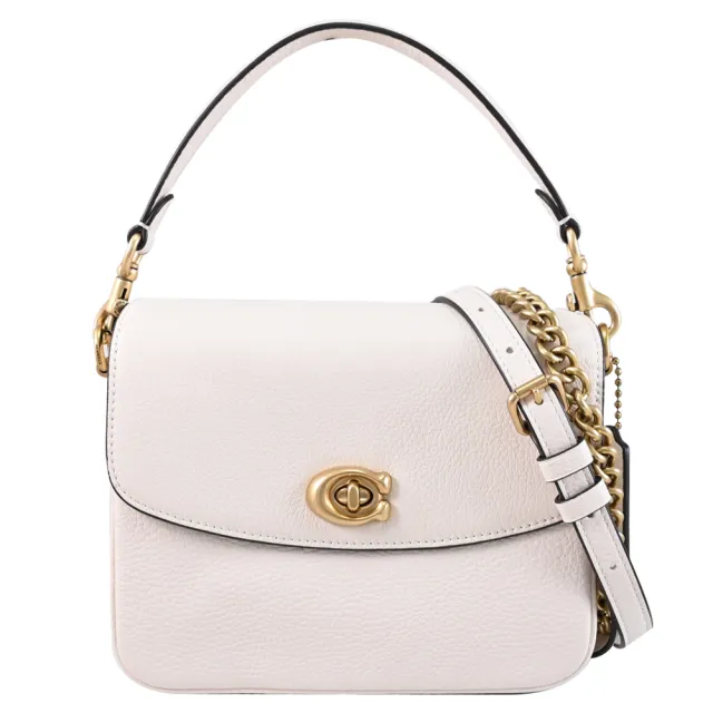 【COACH】CASSIE 19 品牌C字轉釦荔枝皮革翻蓋兩用包(白)