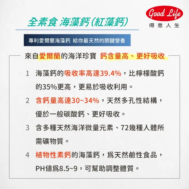 【得意人生】天然愛爾蘭紅藻高鈣複方海藻鈣+D3 一入組(共60粒 每錠鈣502mg 紅藻鈣 鈣片 補鈣 鎂)