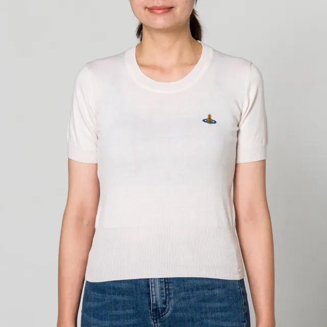 【Vivienne Westwood】Bea logo棉混羊絨針織上衣(奶油偏白)(XS)