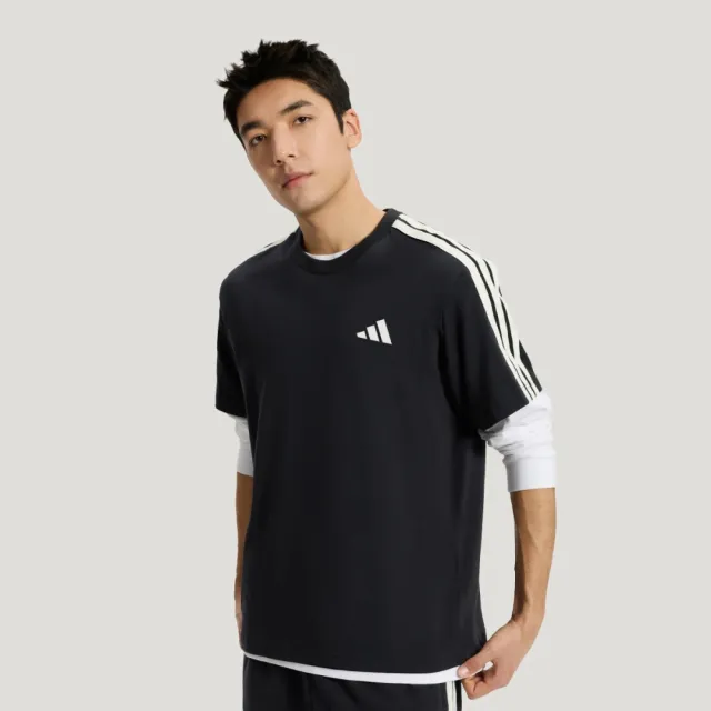 【adidas 愛迪達】短袖上衣 男 寬鬆版型 亞規 ST 3ST SS TEE 黑 KR2490(S3399)