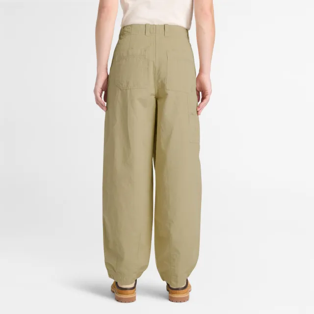 【Timberland】女款灰綠色寬版棉麻長褲(A42NF590)