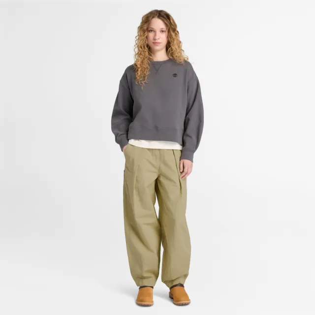 【Timberland】女款灰綠色寬版棉麻長褲(A42NF590)