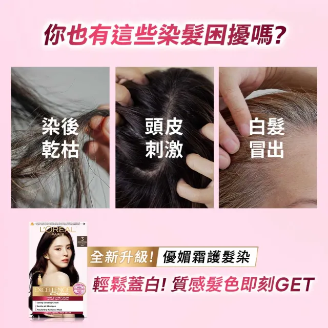 【L’OREAL Paris 巴黎萊雅】優媚霜三重護髮染髮霜x3入組-韓韶禧PICK/沙龍級染護