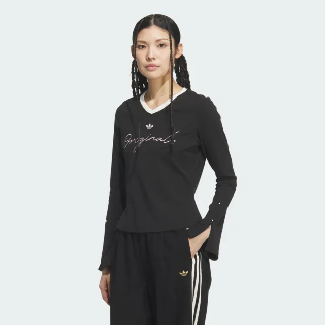 【adidas 愛迪達】P Tee Ls 女 長袖上衣 休閒長袖 黑 亞版 舒適(KS2381)
