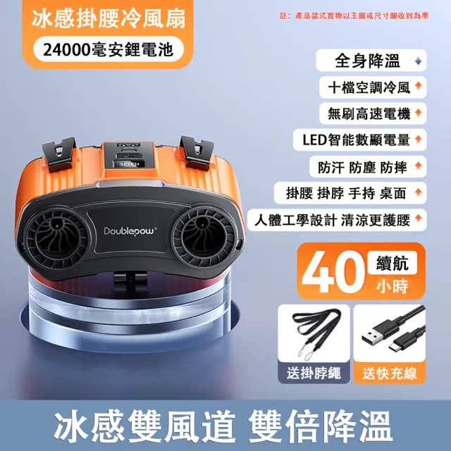 【佳美多】風扇 掛腰風扇 便攜式冷風扇 戶外工作降溫風扇 工業掛腰風扇 雙風道設計 可掛腰掛脖 十檔調節