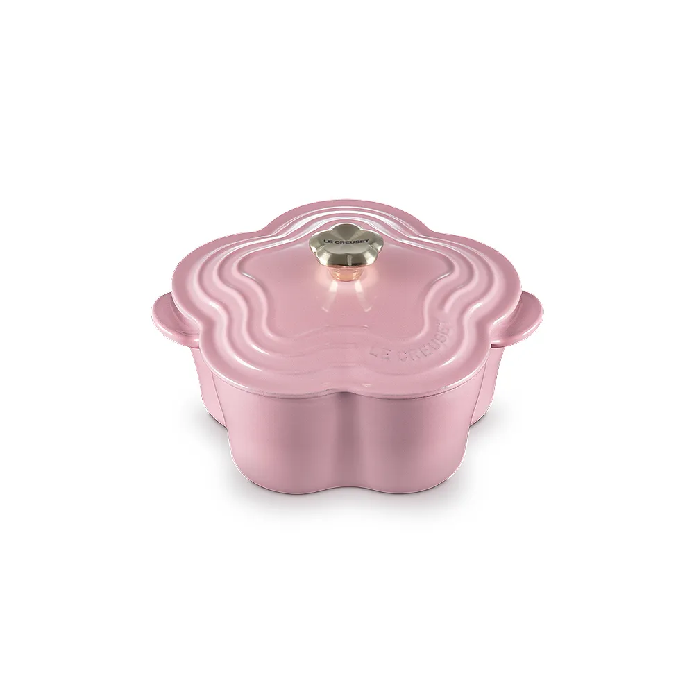 Le Creuset】琺瑯鑄鐵鍋山茶花鍋20cm(薔薇-花型淡金頭-內鍋白) - momo
