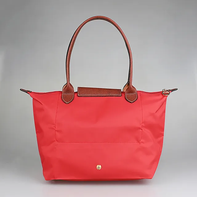 【LONGCHAMP】LONGCHAMP LE PLIAGE 壓印LOGO尼龍折疊款式長提把拉鍊肩背水餃包(番茄紅)