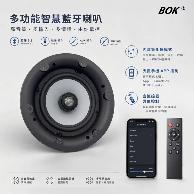 【BOK】BOK IS-208F4 四聲道Hi-Fi 8吋同軸藍牙吸頂喇叭4×100Ｗ送5米喇叭線*3條