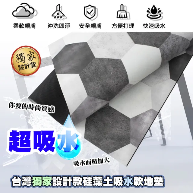 【QIDINA】40X60cm SGS加厚款台灣獨家設計硅藻土吸水軟地墊(吸水地墊 矽藻土地墊 廚房地墊地毯浴室地墊)