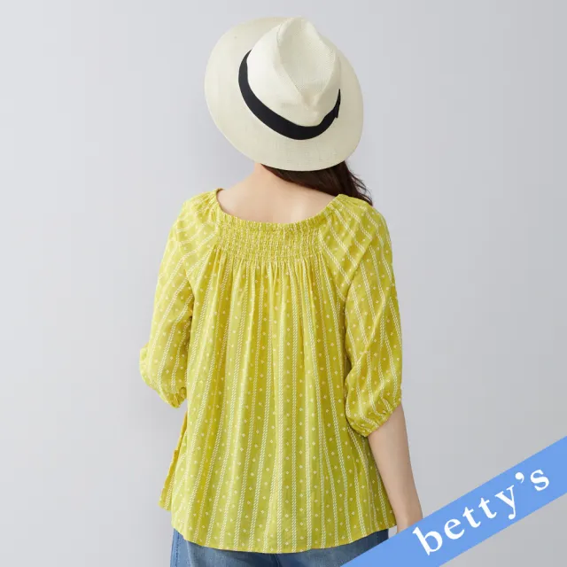 【betty’s 貝蒂思】鬆緊抽皺印花七分袖上衣(黃色)