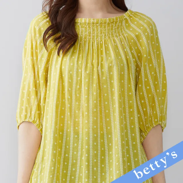 【betty’s 貝蒂思】鬆緊抽皺印花七分袖上衣(黃色)
