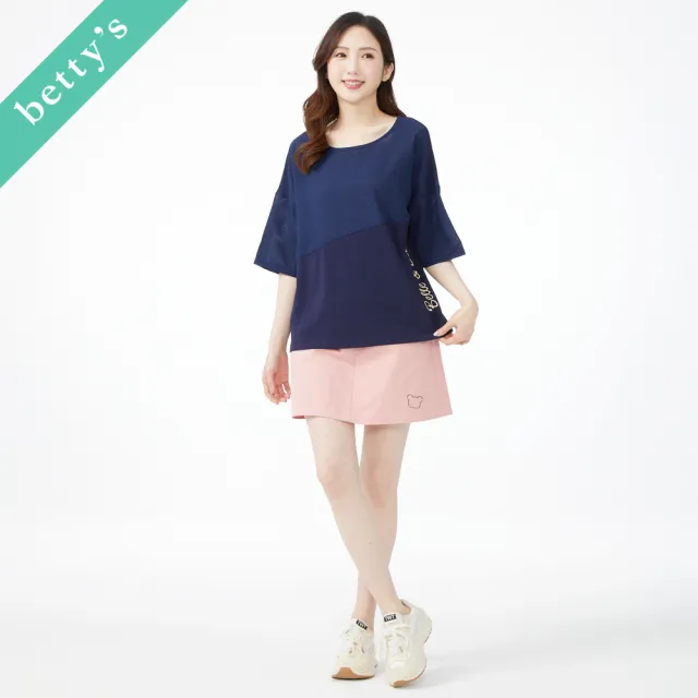 【betty’s 貝蒂思】圓領拼接微透上衣(深藍色)