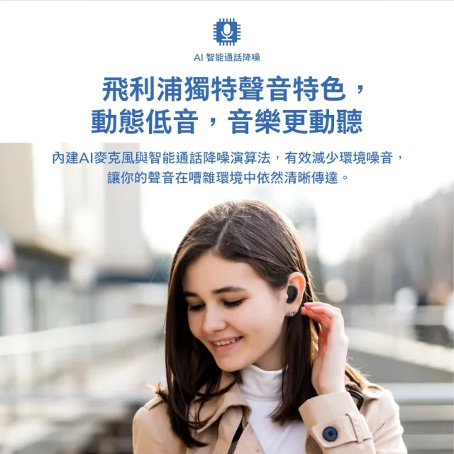【Philips 飛利浦】動態低音長續航通話降噪藍牙5.4耳機(黑)-TAT2500BK