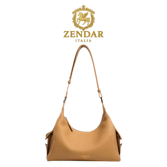 【ZENDAR】台灣總代理 頂級小牛皮肩背包 卓麗系列 (琥珀色 女包)