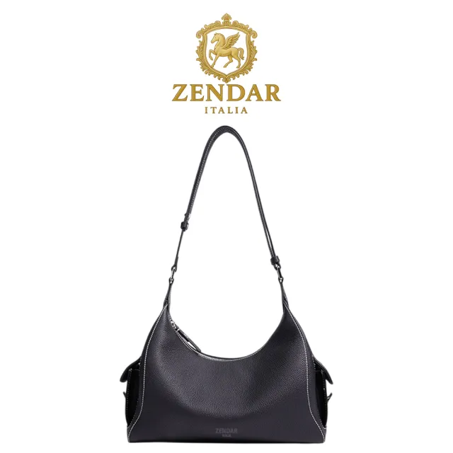 【ZENDAR】台灣總代理 限量1折 頂級小牛皮肩背包 卓麗系列 全新專櫃展示品 (金剛黑 女包)