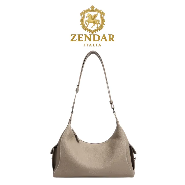 【ZENDAR】台灣總代理 限量1折 頂級小牛皮肩背包 卓麗系列 全新專櫃展示品 (大象灰 女包)