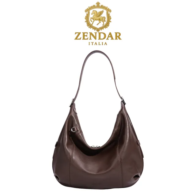 【ZENDAR】台灣總代理 頂級小牛皮肩背包 埃萊娜系列 (熱可可色)