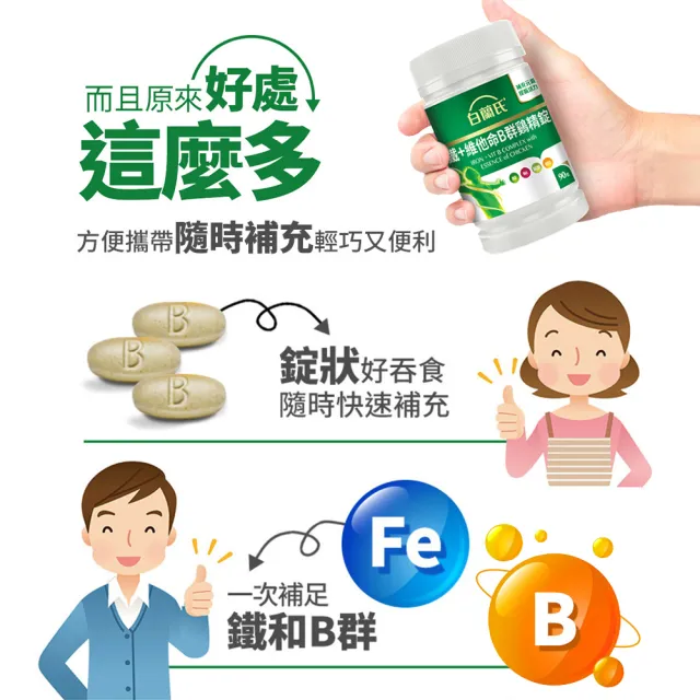 【白蘭氏】官方直營 鐵+維他命B群 雞精錠90錠x5瓶(共450錠 B群雞精錠/鐵加B群 提振精神)