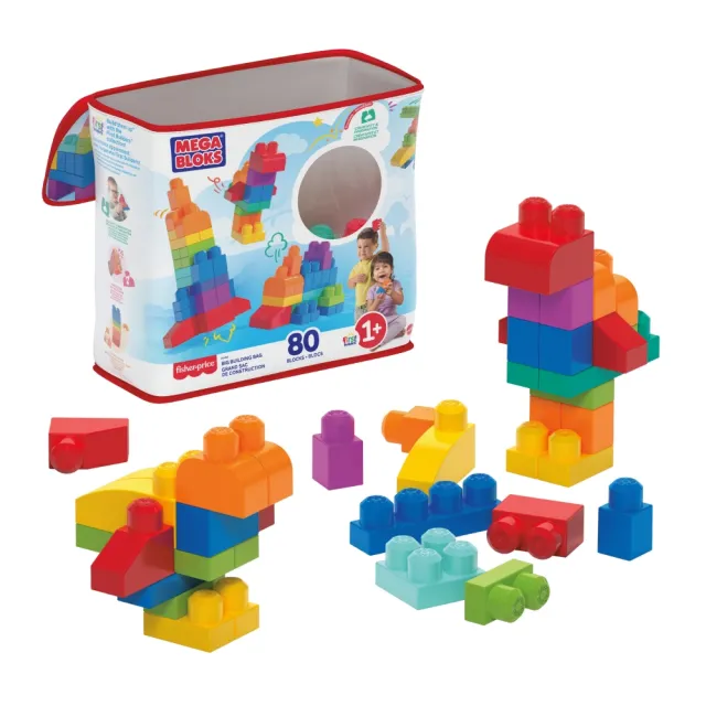【Mega Bloks 美高積木】80片積木袋(2色選擇/兒童積木/大積木/學習積木/創意DIY拚搭/男孩玩具/女孩玩具)