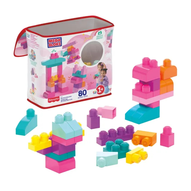 【Mega Bloks 美高積木】80片積木袋(2色選擇/兒童積木/大積木/學習積木/創意DIY拚搭/男孩玩具/女孩玩具)