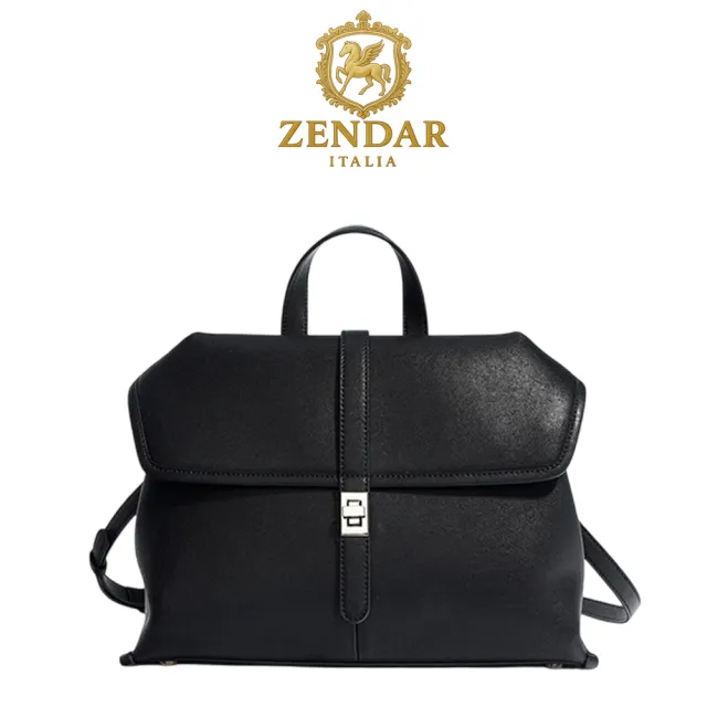 【ZENDAR】頂級小牛皮手提包肩背包 愛莉莎系列(黑色)